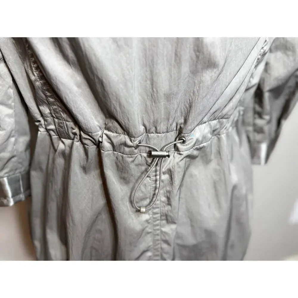 Chico's Zenergy jacket 3/4 sleeve zip collar pockets silver gray long Sz 0 US S
